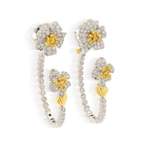 ENCHANTED GARDEN CANARY YELLOW DIAMOND TWO PIECE FLORAL HOOP EARRINGS