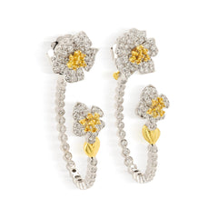 ENCHANTED GARDEN CANARY YELLOW DIAMOND TWO PIECE FLORAL HOOP EARRINGS