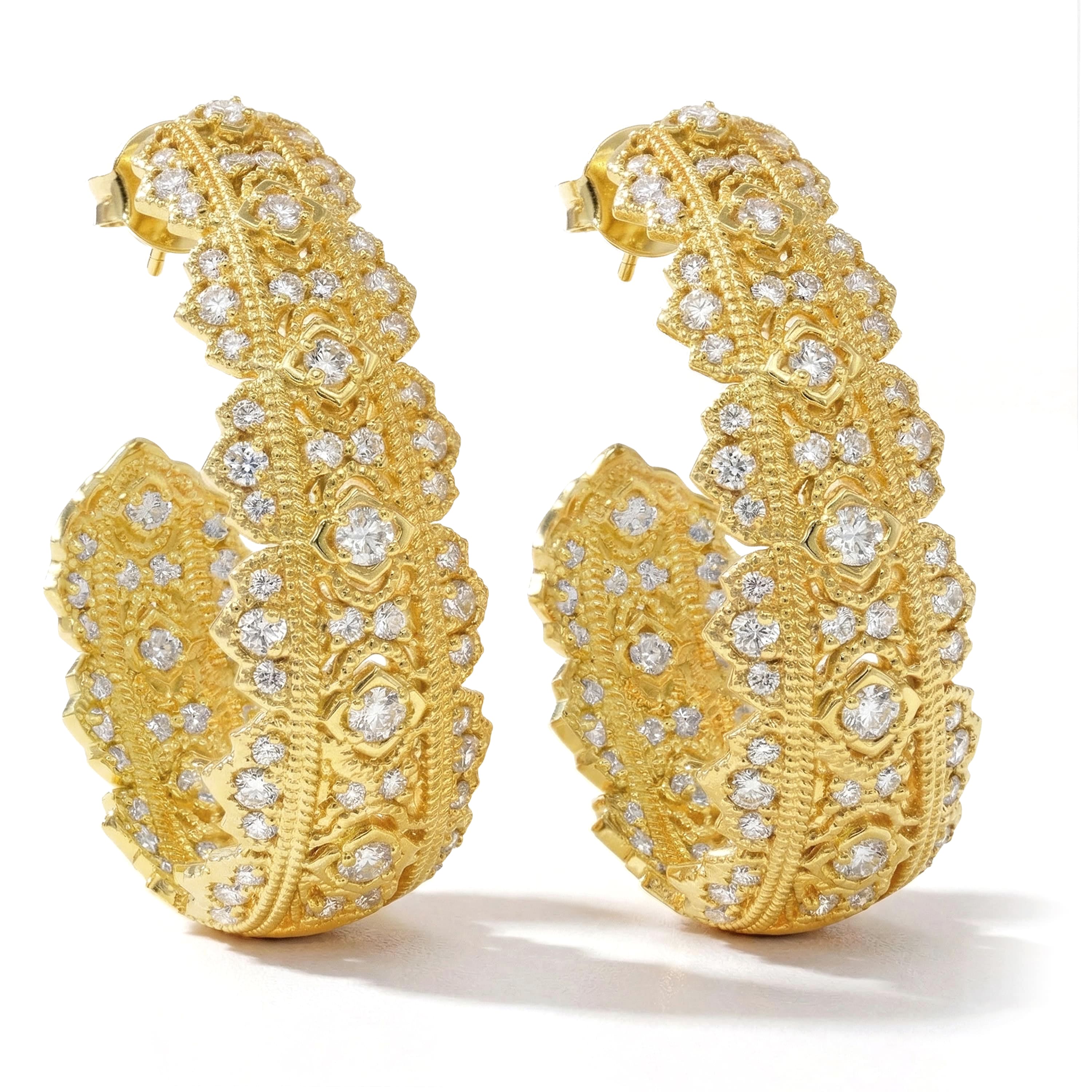 Stambolian Passion 18K Gold Diamond Inside-Out Hoop Earrings Front View