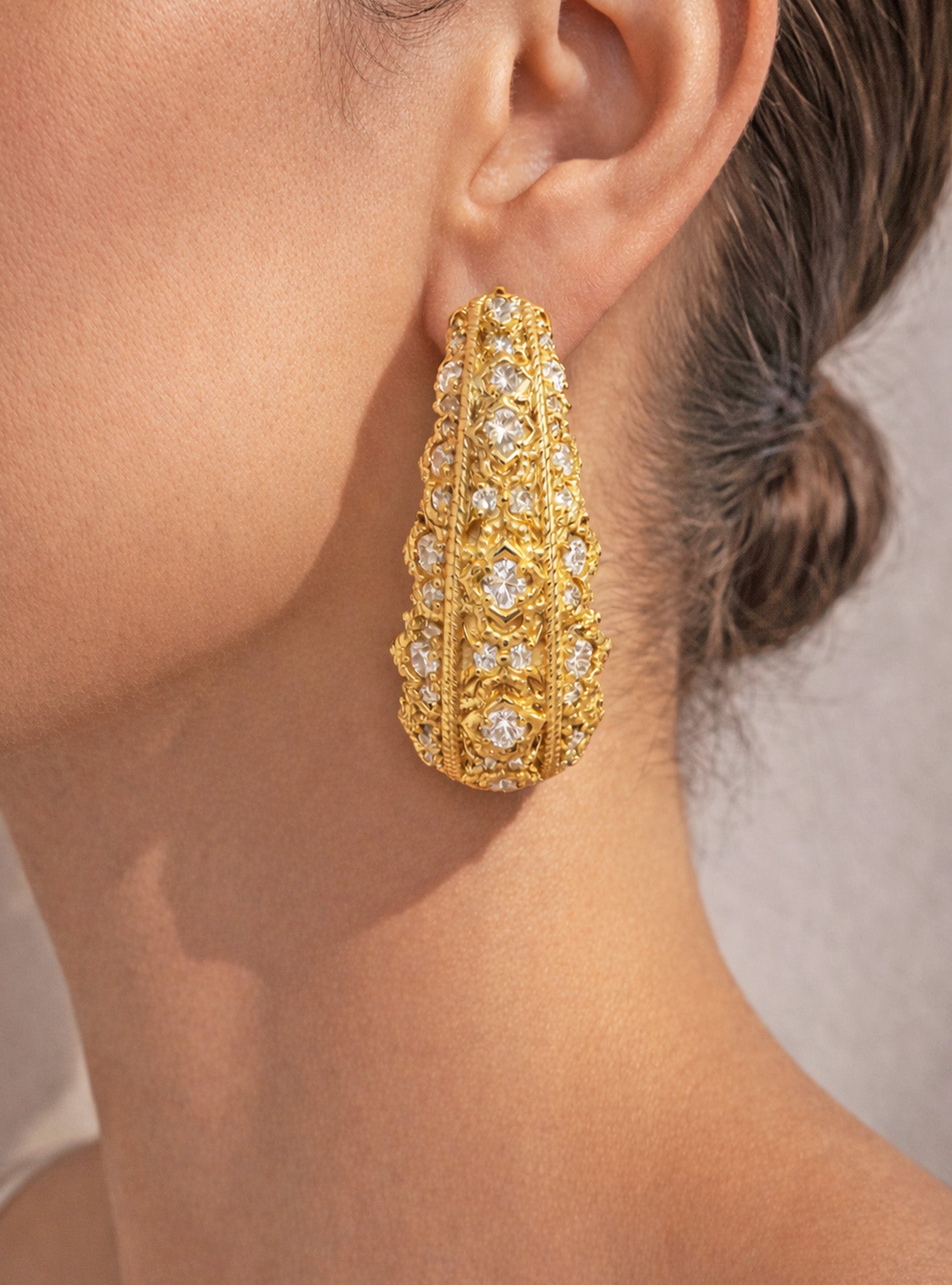 Stambolian Passion 18K Gold Diamond Inside-Out Hoop Earrings Front View