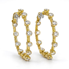 18K Gold Bezel Set Diamond Inside Out Hoop Earrings