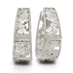 MAYFLOWER 18K WHITE GOLD DIAMOND FLORAL HOOP EARRINGS