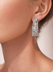 MAYFLOWER 18K WHITE GOLD DIAMOND FLORAL HOOP EARRINGS