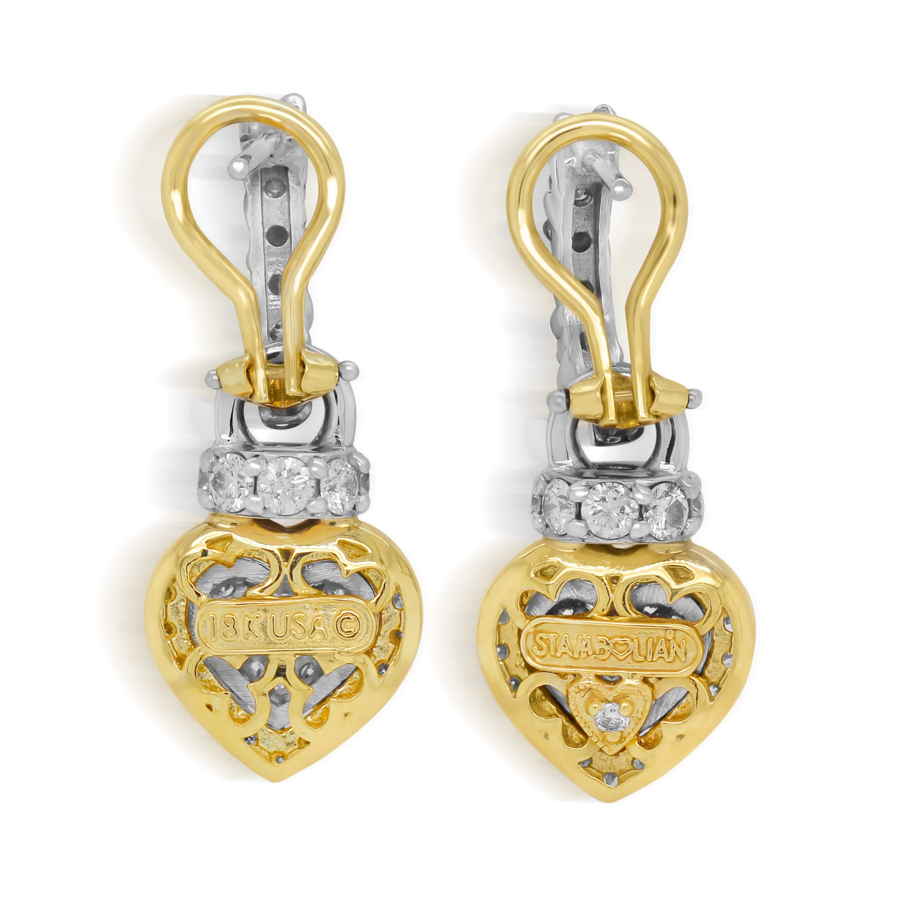 18K TWO-TONE GOLD AND DIAMOND HEART EARRINGS - Stambolian | House of Jewels
