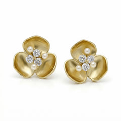 Blossom 18K Gold Diamond Floral Stud Earrings
