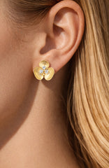 Stambolian Blossom 18K Gold Diamond Floral Stud Earrings Front View