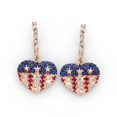 Stars and Stripes Ruby Sapphire Diamond Heart Earrings
