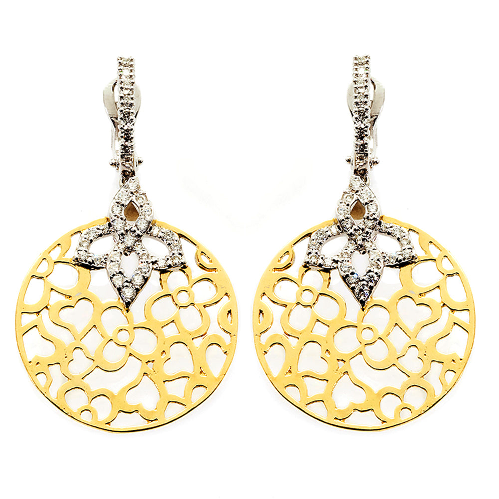 HUGS AND KISSES 18K TWO TONE GOLD DIAMOND CIRCLE DISK EARRINGS - Stambolian | House of Jewels