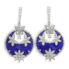 COLORS OF LIFE COBALT BLUE ENAMEL DIAMOND EARRINGS