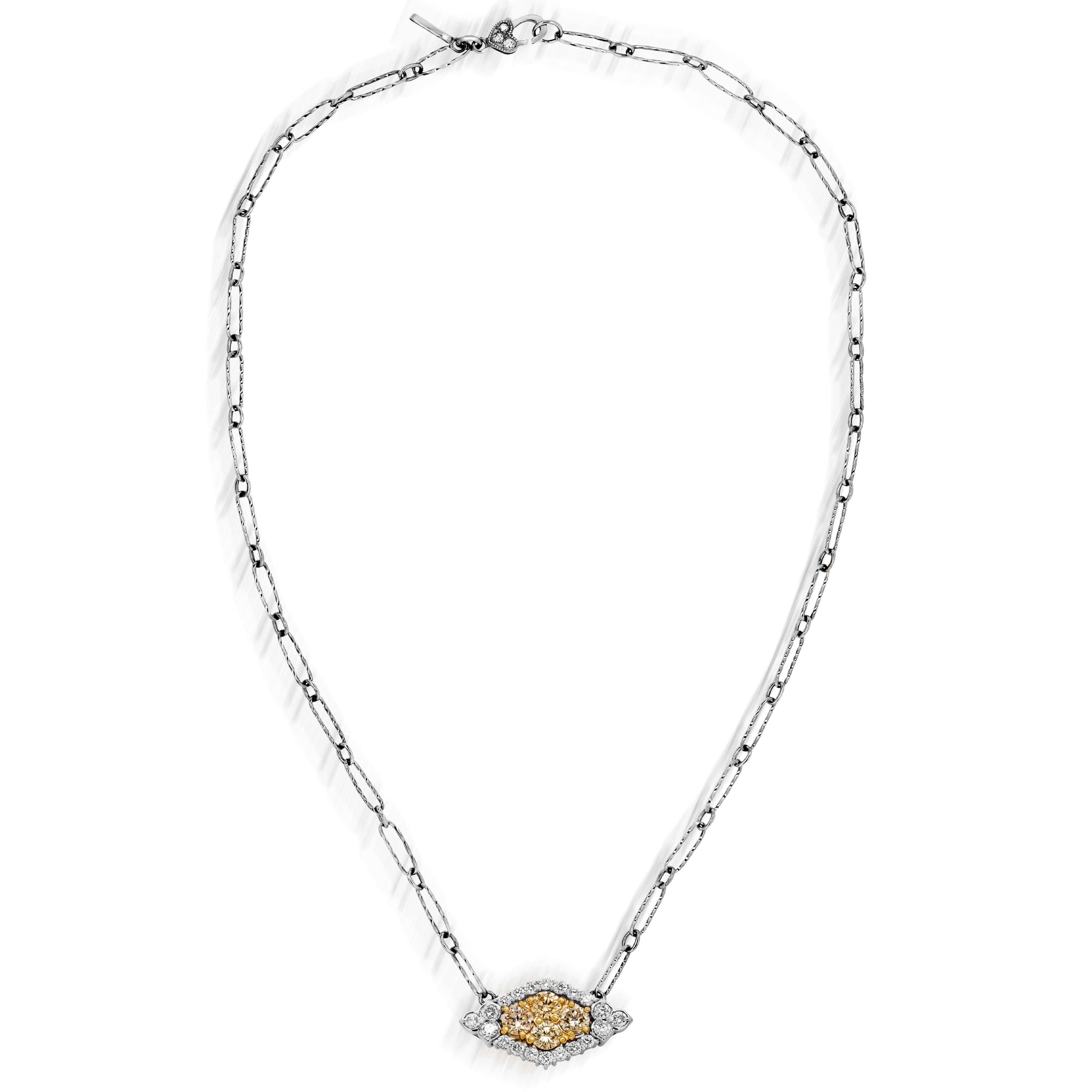 Stambolian 18K Gold Fancy Yellow Diamond Marquise Pendant Necklace Front View