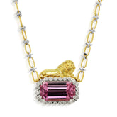 LION 18K GOLD DIAMONDS KUNZITE PENDANT NECKLACE