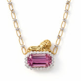 Two King Lion Kunzite Diamond Pendant Necklace