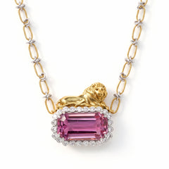 Two King Lion Kunzite Diamond Pendant Necklace