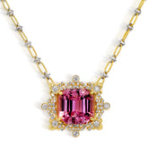 18K GOLD AND DIAMONDS KUNZITE CENTER PENDANT NECKLACE