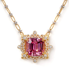 18K Two Tone Gold Diamond Kunzite Pendant Necklace