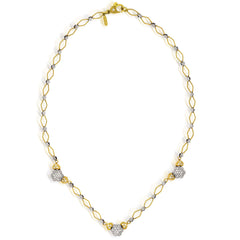 HAPPINESS 18K TWO-TONE GOLD AND DIAMONDS HEARTS AND FLOWERS STATION NECKLACE