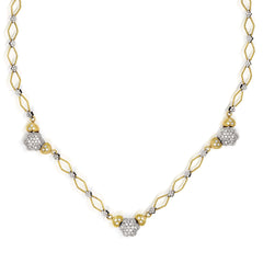 HAPPINESS 18K TWO-TONE GOLD AND DIAMONDS HEARTS AND FLOWERS STATION NECKLACE