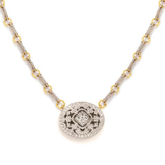 Stambolian Passion 18K Two-Tone Gold Diamond Oval Pendant with Handmade Double Chain