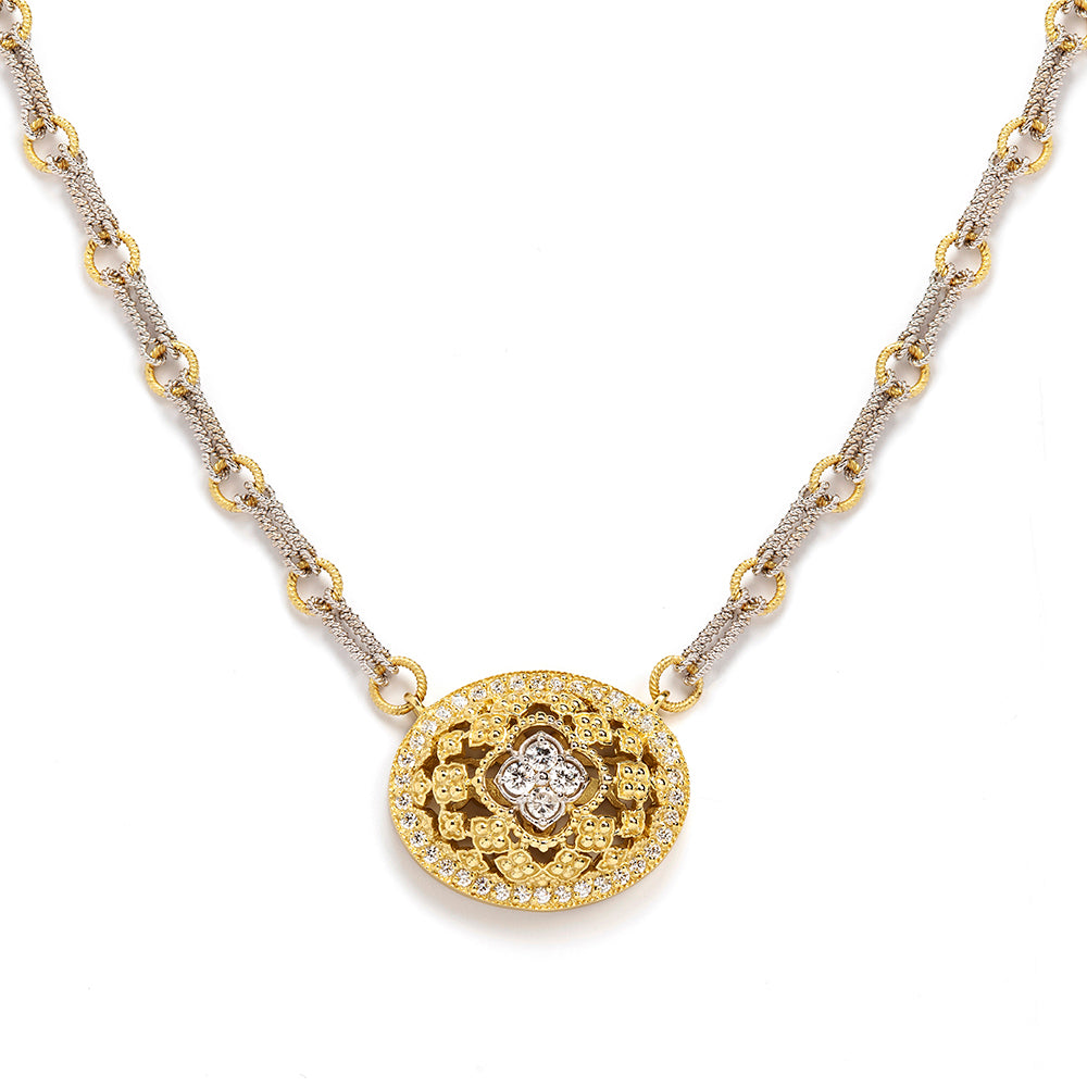 Stambolian Passion 18K Two-Tone Gold Diamond Oval Pendant with Yellow Gold Center