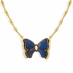 Stambolian Candy 18K Gold Labradorite Diamond Butterfly Pendant Front View on Gold Chain