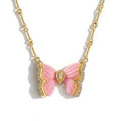 Candy 18K Gold Pink Opal Diamond Butterfly Necklace