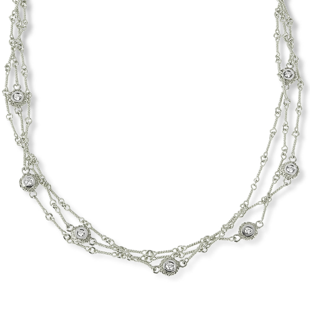 Stambolian 18K White Gold Triple-Link Seven Diamond Bezel Chain Necklace