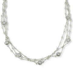 Stambolian 18K White Gold Triple-Link Seven Diamond Bezel Chain Necklace