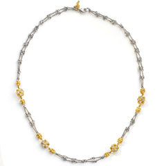 18K Two Tone Gold Double Sided Diamond Cluster Chain Necklace