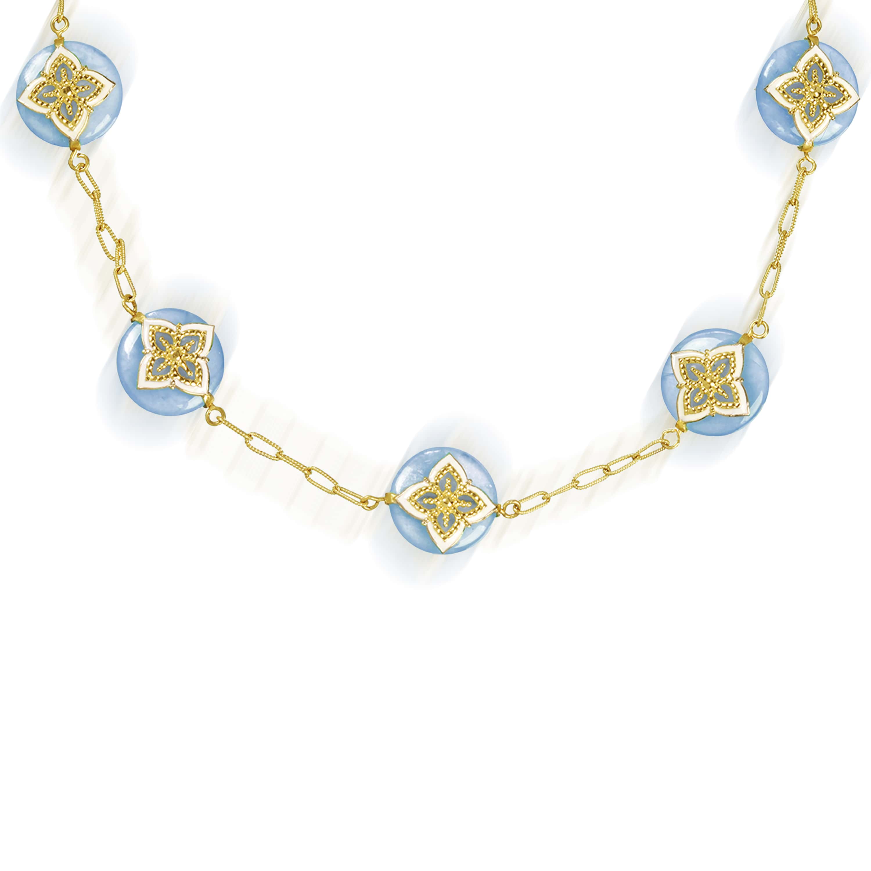 Stambolian Candy 18K Gold Station Necklace with Milky Aquamarine Full View