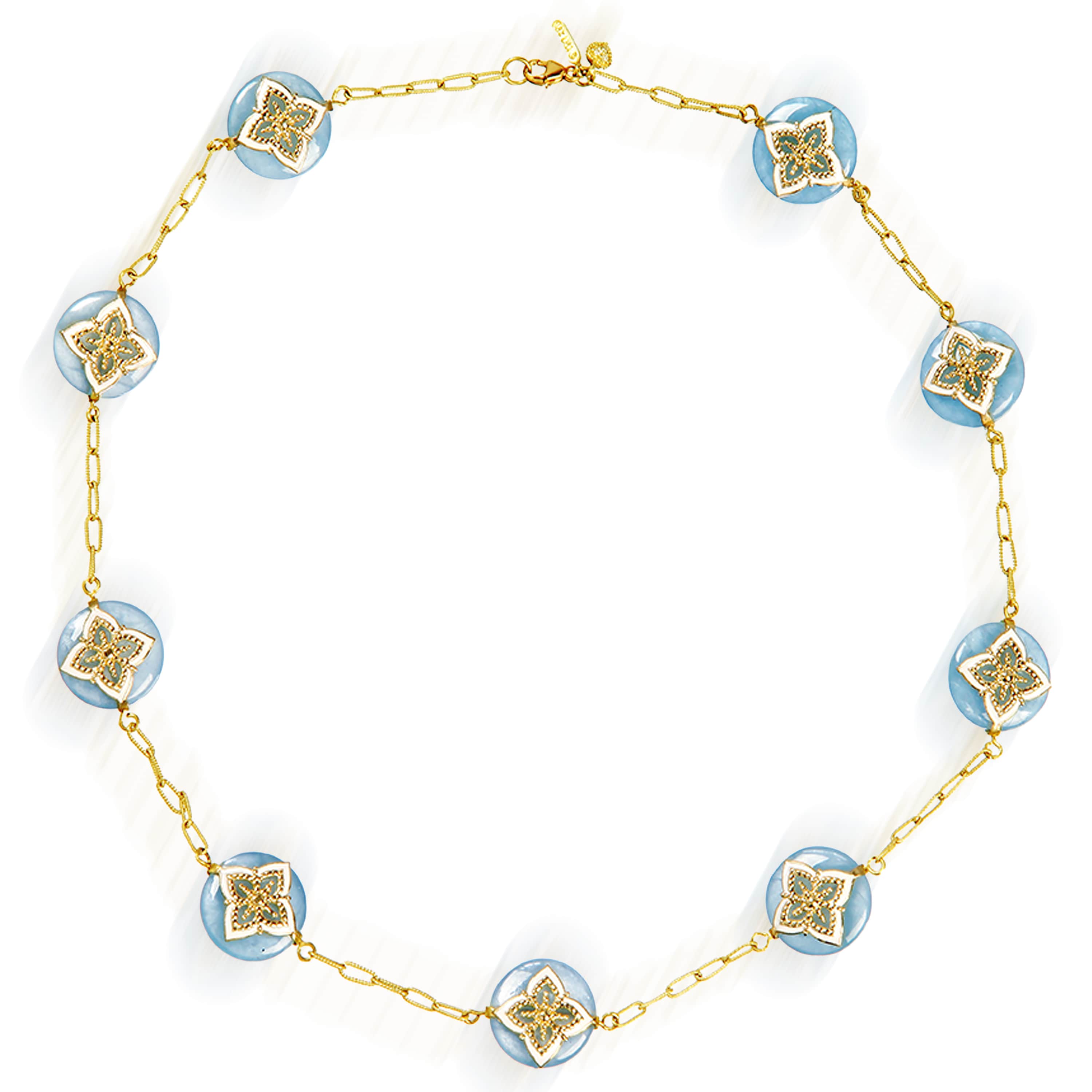Stambolian Candy 18K Gold Station Necklace with Milky Aquamarine Full View