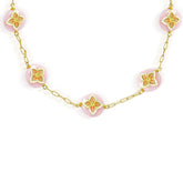 CANDY PINK OPAL WHITE ENAMEL 18K GOLD STATION NECKLACE