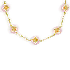 Stambolian Candy 18K Gold Station Necklace with Pink Peruvian Opal and White Enamel Close-Up