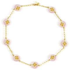 Stambolian Candy 18K Gold Station Necklace with Pink Peruvian Opal and White Enamel Close-Up