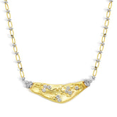 Stambolian 18K Gold Diamond Floral Bar Pendant on Two-Tone Chain Front View