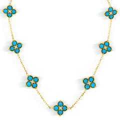 HAPPINESS SLEEPING BEAUTY TURQUOISE DIAMONDS DOUBLE SIDED FLORAL NECKLACE
