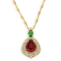 Stambolian 18K Two-Tone Gold Rubellite Tsavorite Diamond Pendant Necklace