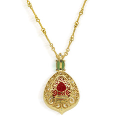 Stambolian 18K Two-Tone Gold Rubellite Tsavorite Diamond Pendant Necklace