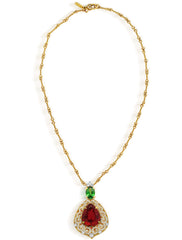 Stambolian 18K Two-Tone Gold Rubellite Tsavorite Diamond Pendant Necklace