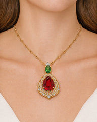 Stambolian 18K Two-Tone Gold Rubellite Tsavorite Diamond Pendant Necklace