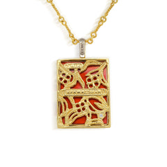 COBALT BLUE ENAMEL 18K GOLD DIAMOND FLOWERS ENHANCER PENDANT