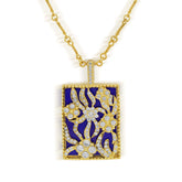 COBALT BLUE ENAMEL 18K GOLD DIAMOND FLOWERS ENHANCER PENDANT