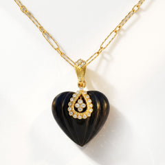 Candy Heart 18K Gold Frosted Onyx Diamond Enhancer Pendant