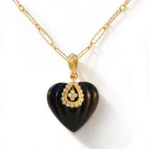 Candy Heart 18K Gold Frosted Onyx Diamond Enhancer Pendant