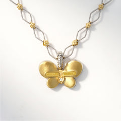 18K Two Tone Gold Diamond Butterfly Enhancer Pendant