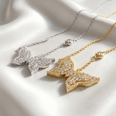 18K Gold Diamond Small Butterfly Pendant Necklace