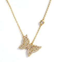 18K Gold Diamond Small Butterfly Pendant Necklace