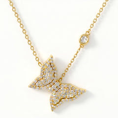 18K Gold Diamond Butterfly Pendant Necklace