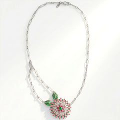 Blooming Orchid Pink Sapphire Tsavorite Diamond Pendant