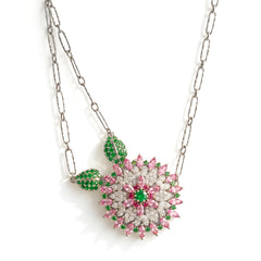 Blooming Orchid Pink Sapphire Tsavorite Diamond Pendant