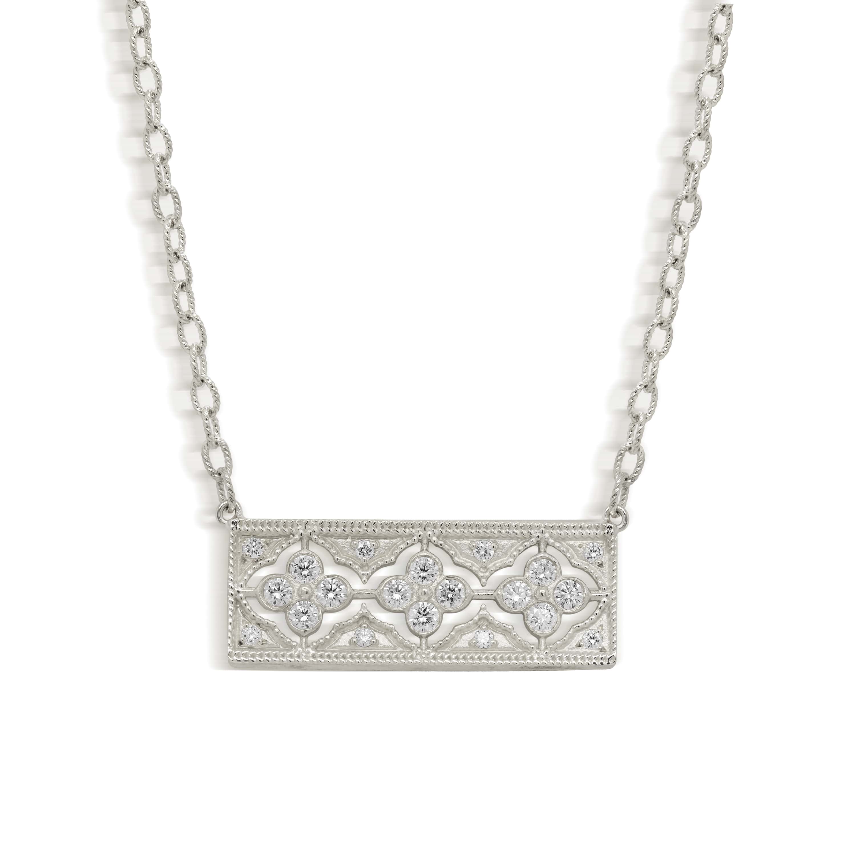 Stambolian Passion 18K White Gold Diamond Bar Pendant Front View on White Background